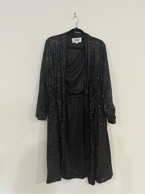 BB Dakota by Steve Madden Black Sequin Open-Front Duster Cardigan